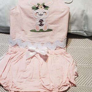 Lil Cactus Baby Girl Pink Easter Bunny Top and Bloomer Set Size 12-18 M NEW